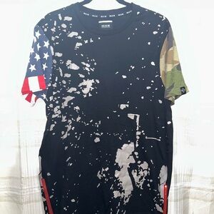 Men’s Black Splatter Short Sleeve Tee with Flag & Camo Sleeves